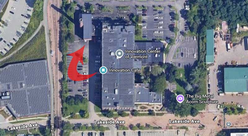Map of the Innovation Café located on Lakeside Avenue in Burlington