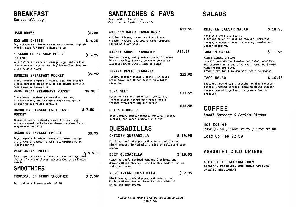 Innovation Cafe menu